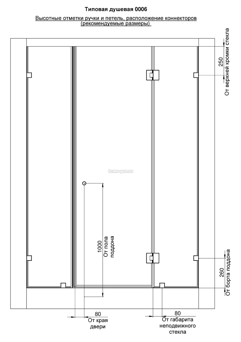 SN600-06 Душевая стеклянная перегородка в проем (ниша)