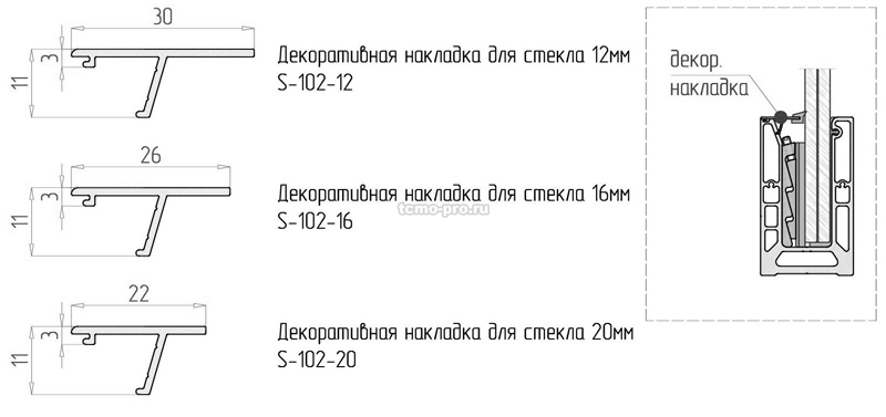 S-102-20 Декоративная накладка для стекла 20мм